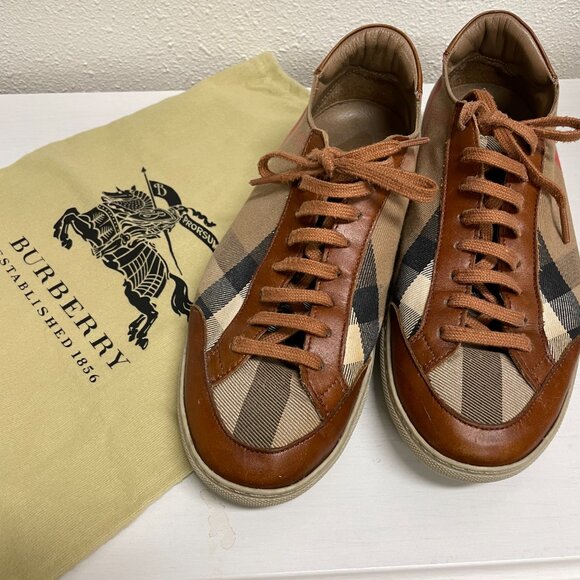 Burberry Brown and Beige Checkered Sneakers - Picture 1 of 5